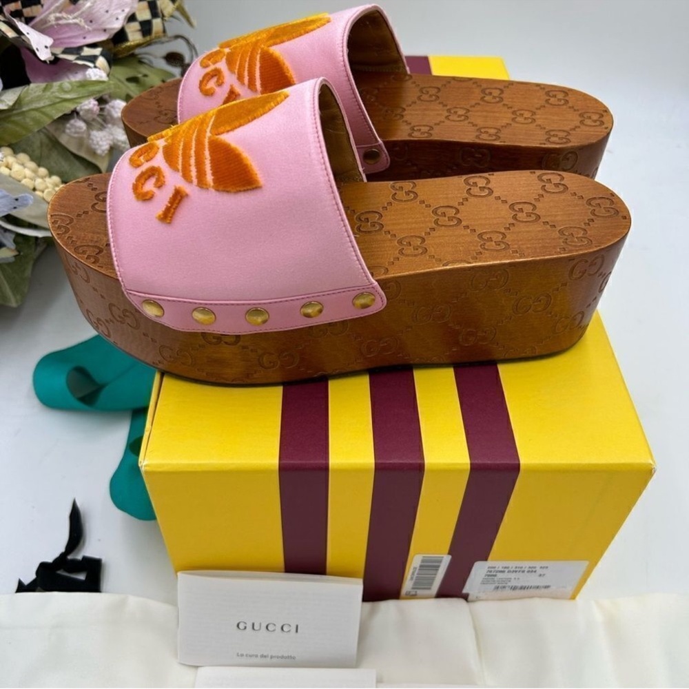 Women’s Gucci, X Adidas, pink satin GG clogs size 37 made in Italy - Picture 3 of 5